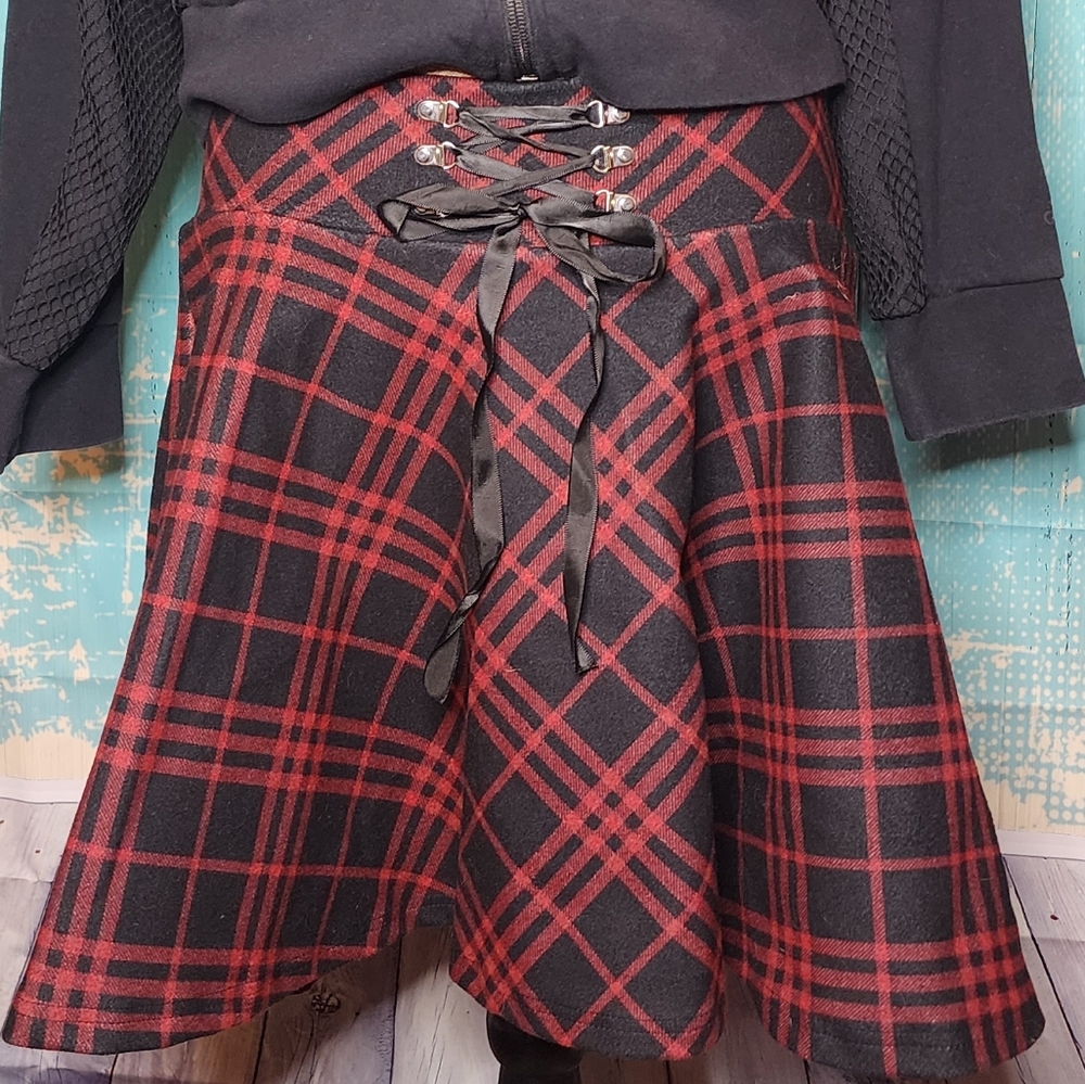 Plaid Lace-Up Skirt Skort‎ - Size S